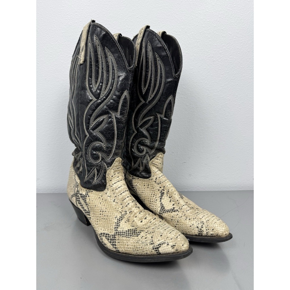 Vintage Texas Cowboy Boots Mens 8.5 M Python Snakeskin Print Western Rodeo 80s
